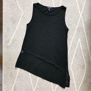 Eileen Fisher Black Tunic Length Silk Asymmetrical Sleeveless Top